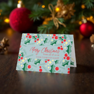 Vivid Mid-Century Holly Berries Stars Christmas Card