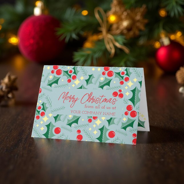 Vivid Mid-Century Holly Berries Stars Christmas Card (Creator Uploaded)