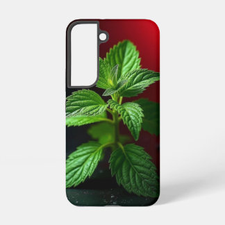 "Vivid Mint Plant Macro – Botanical Green on Black Samsung Galaxy Case