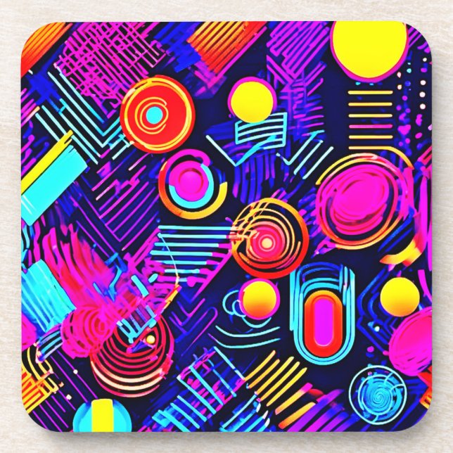 Vivid Neon Abstract Pattern Coaster (Front)
