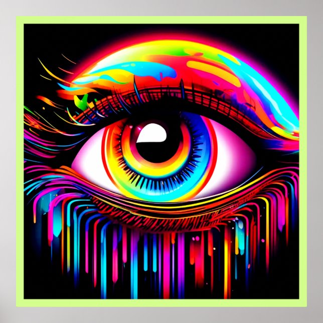 Vivid Neon Eye with Melting Colours Poster (Front)