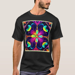 Vivid Neon Floral Mandala Art T-Shirt