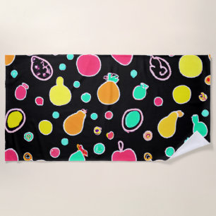 Vivid Neon Fruitful Pattern Beach Towel