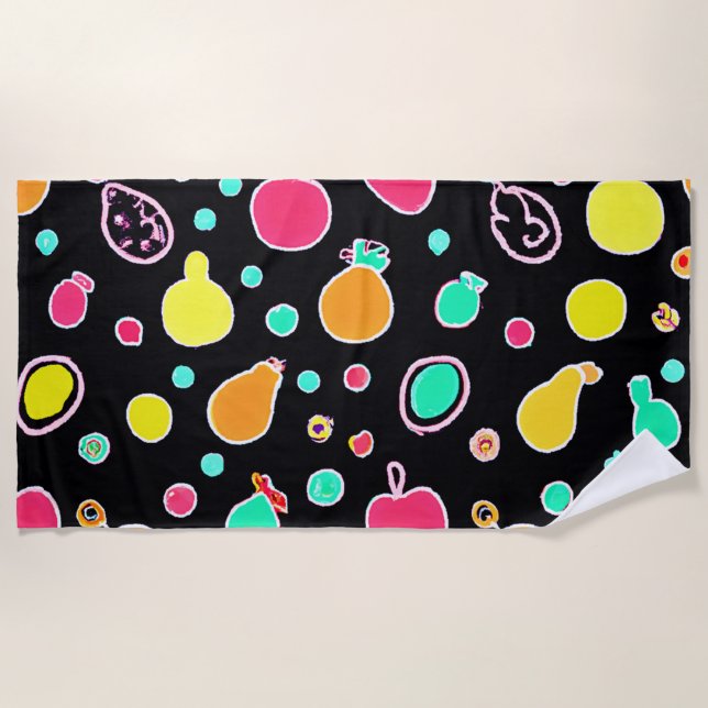 Vivid Neon Fruitful Pattern Beach Towel (Front)