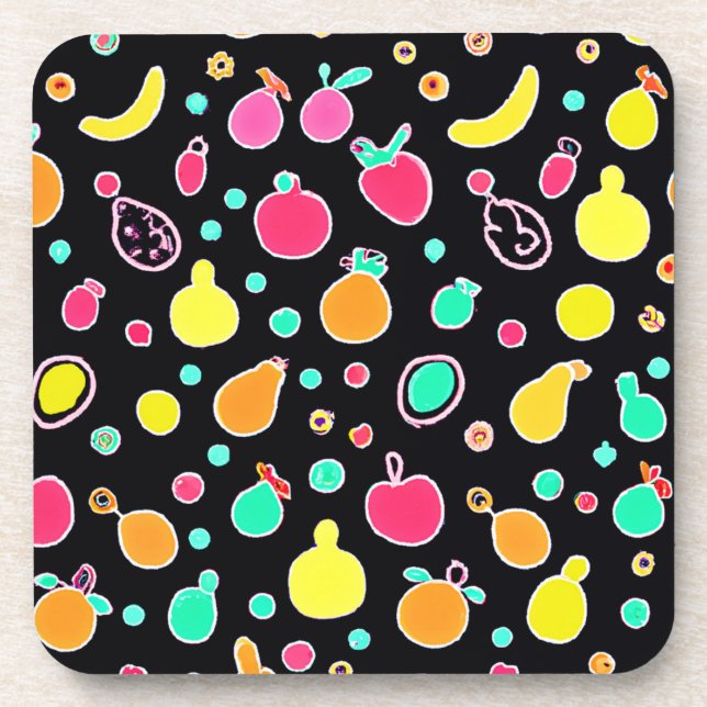 Vivid Neon Fruitful Pattern Coaster (Front)