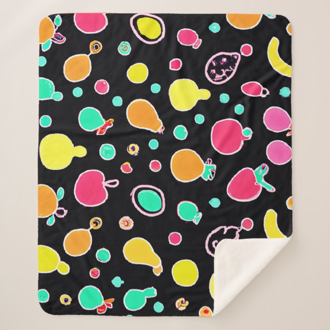 Vivid Neon Fruitful Pattern Sherpa Blanket (Front)