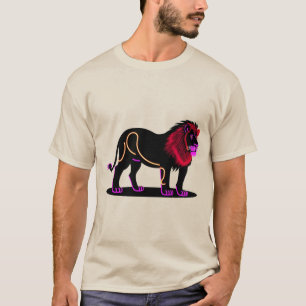 Vivid Neon Lion Illustration with Vibrant Magenta T-Shirt