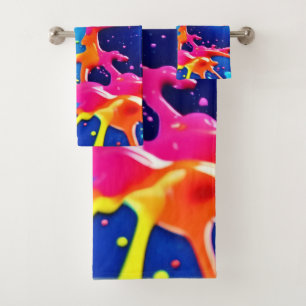 Vivid Neon Paint Splatter Explosion Art Bath Towel Set