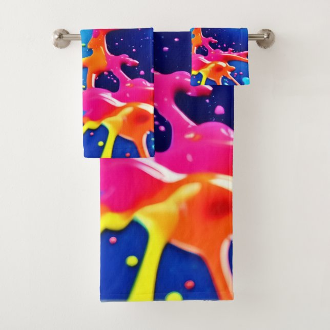 Vivid Neon Paint Splatter Explosion Art Bath Towel Set (Insitu)