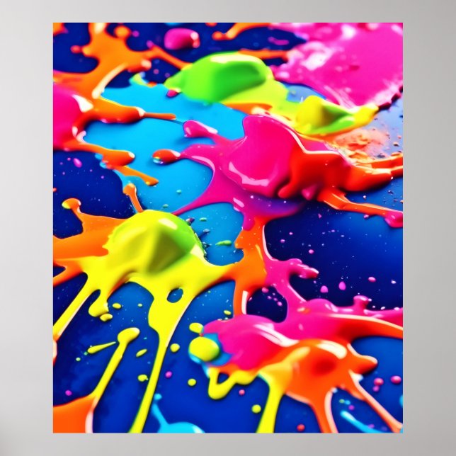 Vivid Neon Paint Splatter Explosion Art Poster (Front)