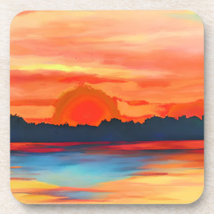 Vivid Ocean Sunset in Fiery Orange Coaster