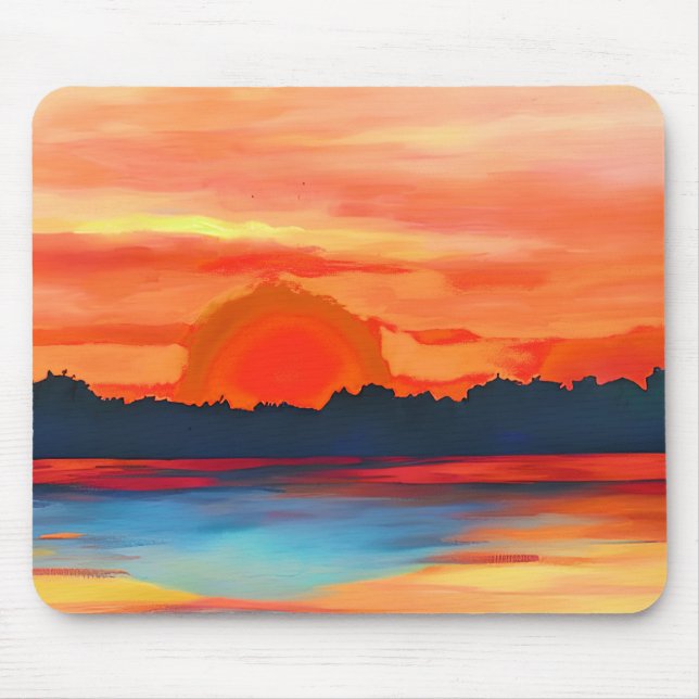 Vivid Ocean Sunset in Fiery Orange Mouse Pad (Front)
