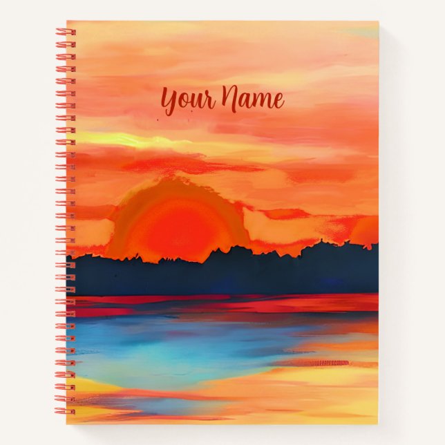 Vivid Ocean Sunset in Fiery Orange Notebook (Front)
