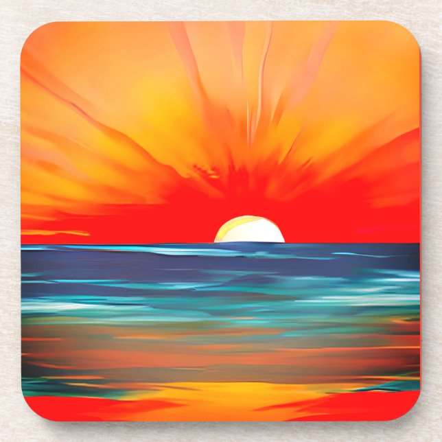 Vivid Ocean Sunset in Orange and Blue Coaster (Front)