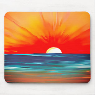 Vivid Ocean Sunset in Orange and Blue Mouse Pad