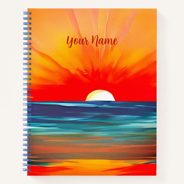 Vivid Ocean Sunset in Orange and Blue Notebook (Front)