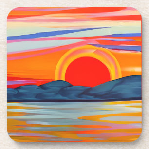 Vivid Ocean Sunset Over Mountains Coaster