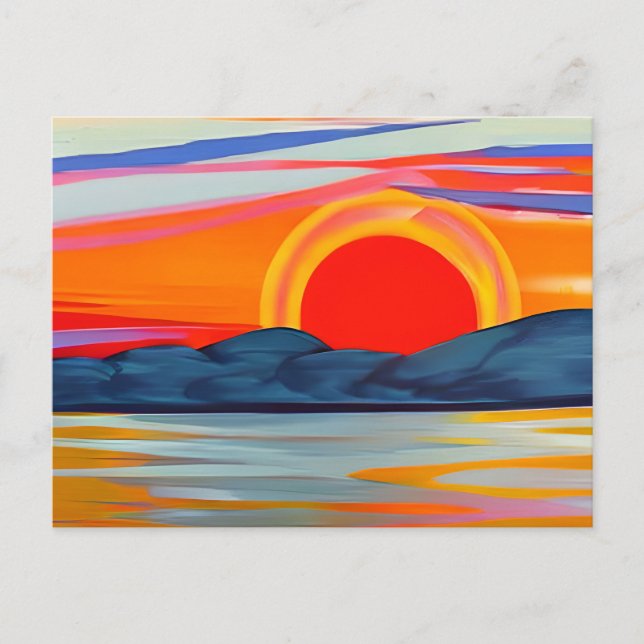 Vivid Ocean Sunset Over Mountains  Postcard (Front)