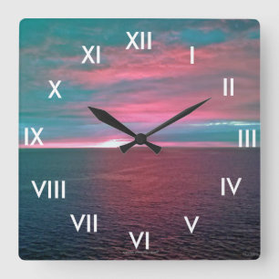 Vivid Ocean Sunset Wall Clock With Roman Numerals
