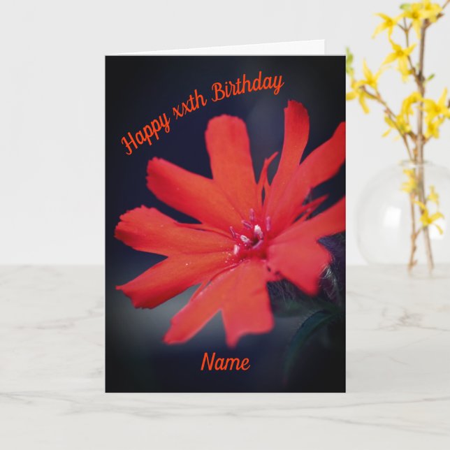 Vivid Orange Daisy Flower Personalised Birthday  Card (Yellow Flower)
