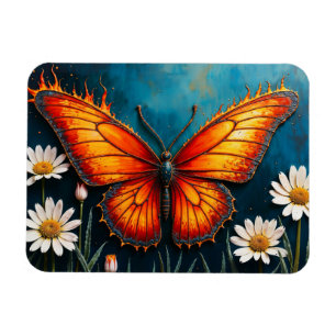 Vivid orange insect butterfly chamomile flowers magnet