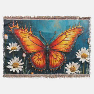 Vivid orange insect butterfly chamomile flowers throw blanket