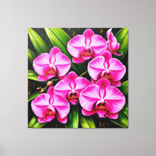 Vivid Orchid Flowers in a Lush Green Environment Canvas Print