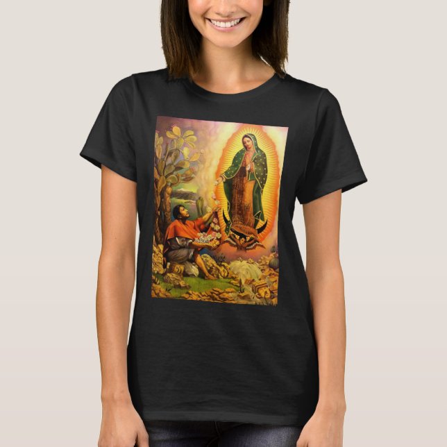 Vivid Our Lady of Guadalupe Pretty Women's Black T-Shirt (Front)