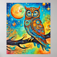 Vivid Owl Celestials: Wonder and Magic