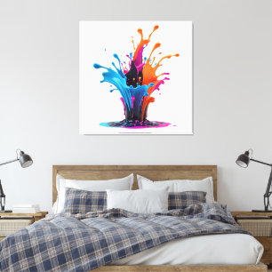 Vivid Paint Splashes Orange Blue Pink Abstract  Canvas Print