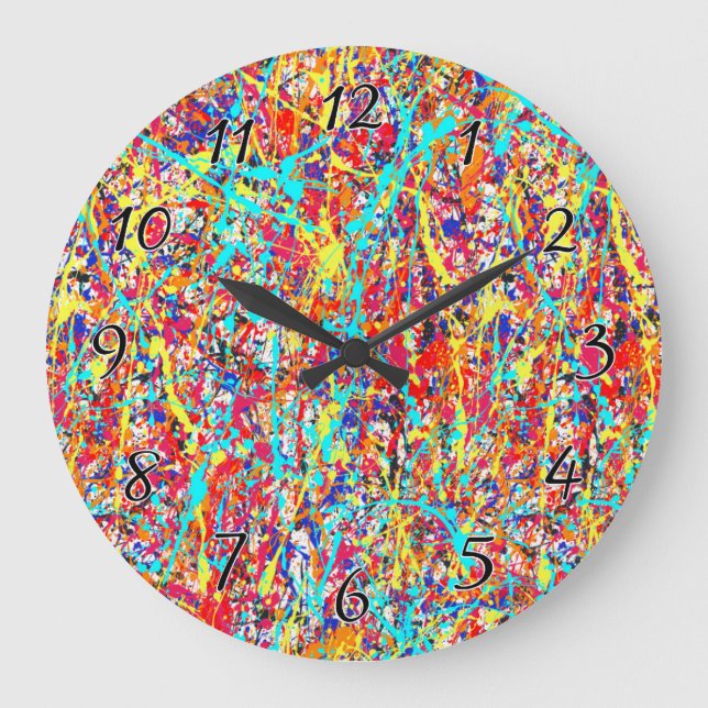 Vivid Paint Splatter Abstract Large Clock (Front)