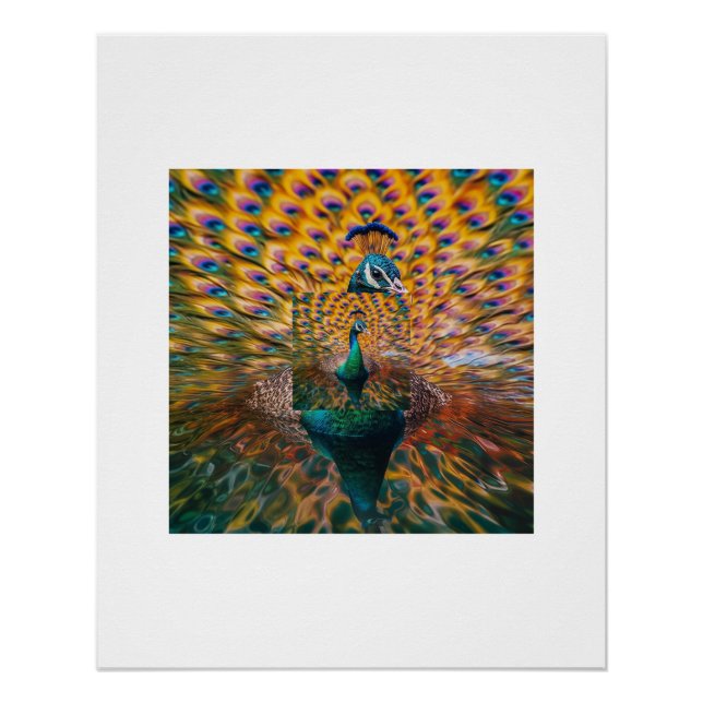 Vivid Peacock Water Reflection Poster (Front)