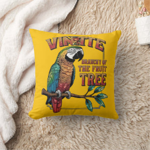 Vivid Perch: Parrot in Full Colour on a Fruit Tree Cushion
