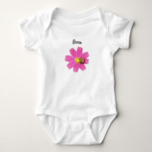 Vivid Pink Cosmos Flower with a Bee Personalised Baby Bodysuit