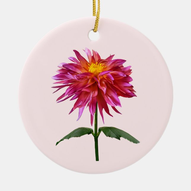 Vivid Pink Dahlia Ceramic Tree Decoration (Front)