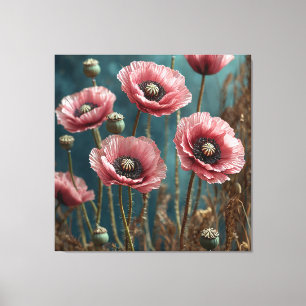 Vivid Pink Poppies Blooming Canvas Print