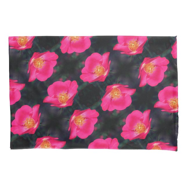 Vivid Pink Rose Petals Abstract Floral Pattern Pillowcase (Front)