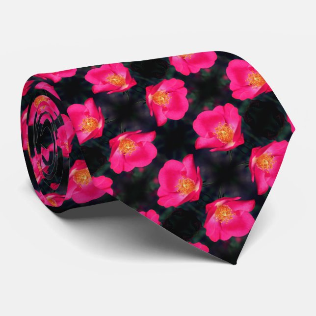 Vivid Pink Rose Petals Abstract Floral Pattern     Tie (Rolled)