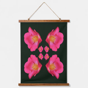 Vivid Pink Rose Petals Abstract Hanging Tapestry
