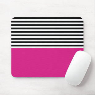 Vivid Pink With Black and White Stripes Mouse Pad