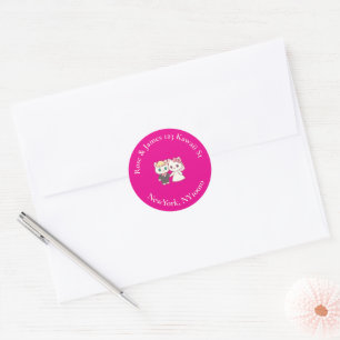 Vivid Pink Y2K Anime Gothic Cat Return Address Classic Round Sticker