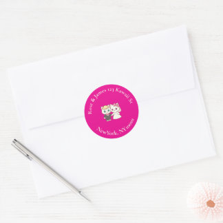 Vivid Pink Y2K Anime Gothic Cat Return Address Classic Round Sticker