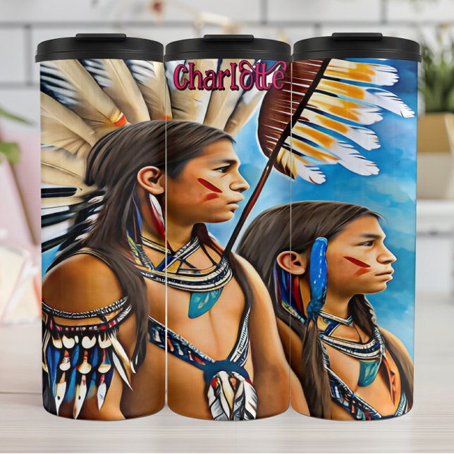 Vivid Portrait Native American Warriors Headdress Thermal Tumbler (Creator Uploaded)