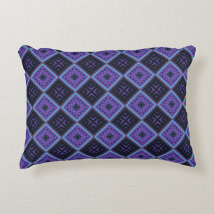 Vivid Purple and Blue Geometric Diamond Pattern Decorative Cushion