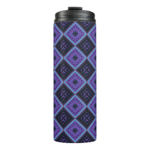 Vivid Purple and Blue Geometric Diamond Pattern Thermal Tumbler