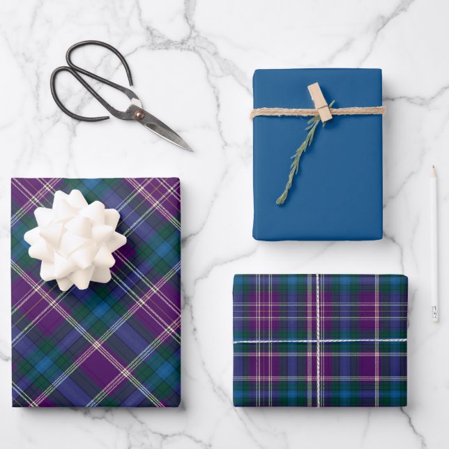 Vivid Purple, Green & Blue Plaid Wrapping Paper Sheet (Front)