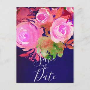 Vivid Purple Modern Spring Floral Save the Date Announcement Postcard