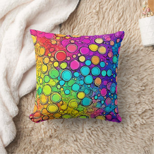 Vivid Rainbow Bubble Abstraction Cushion