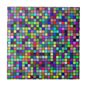 Vivid Rainbow Colours And Pastels Squares Pattern Tile