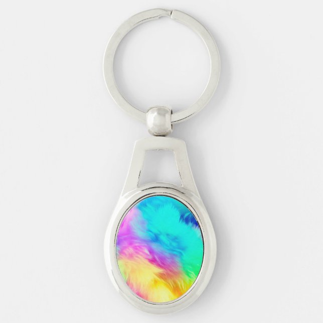 Vivid Rainbow Fluffy Fur Texture-75201 Key Ring (Front)